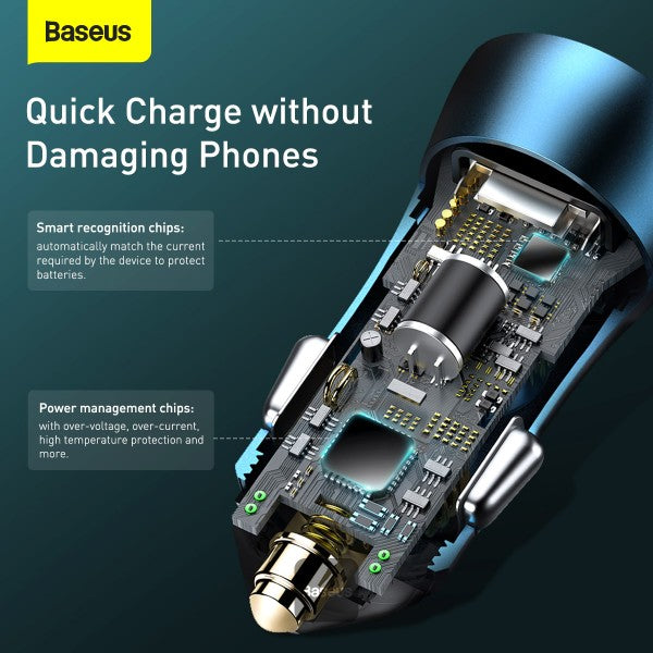 Baseus U+C 40W Golden Contactor Pro Dual Quick Charger Car Charger – With Baseus Type-C to Lighting 1M Cable )Blue- TZCCJD-03