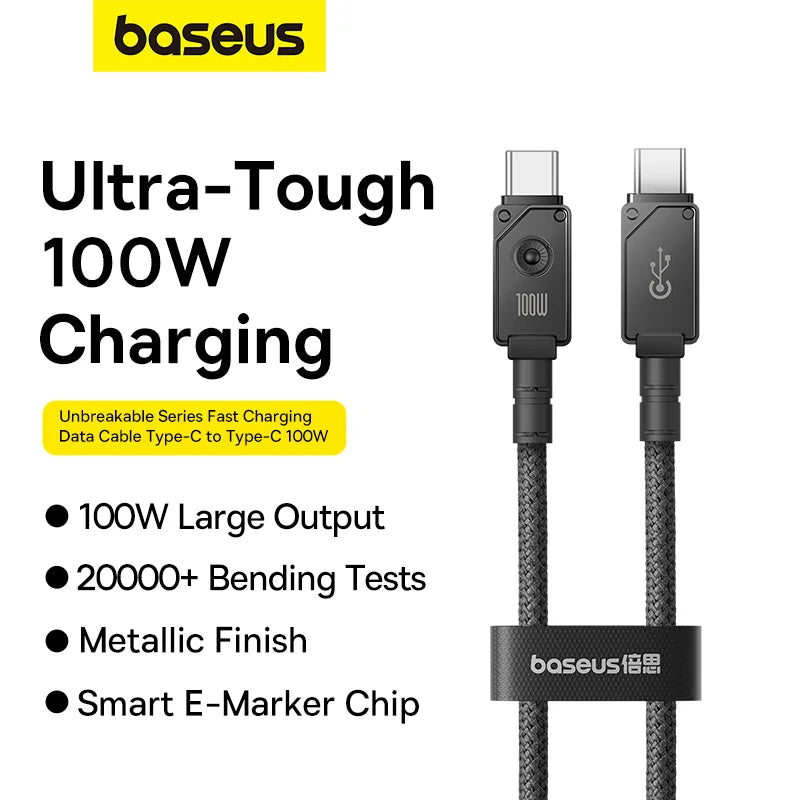 Baseus 1m Unbreakable Series Fast Charging Data Cable Type-C to Type-C 100W Cluster Black – P10355800111-00