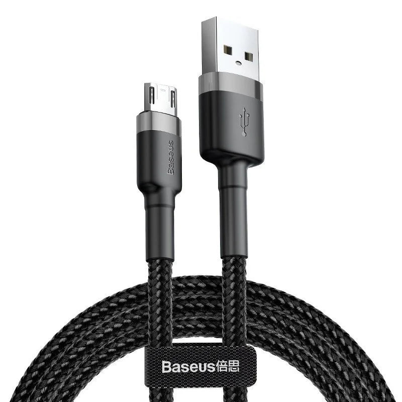 Baseus Cafule 1M Cable USB For Micro 2.4A Gray+Black – CAMKLF-BG1 (0.25m / 1m / 2m / 3m)