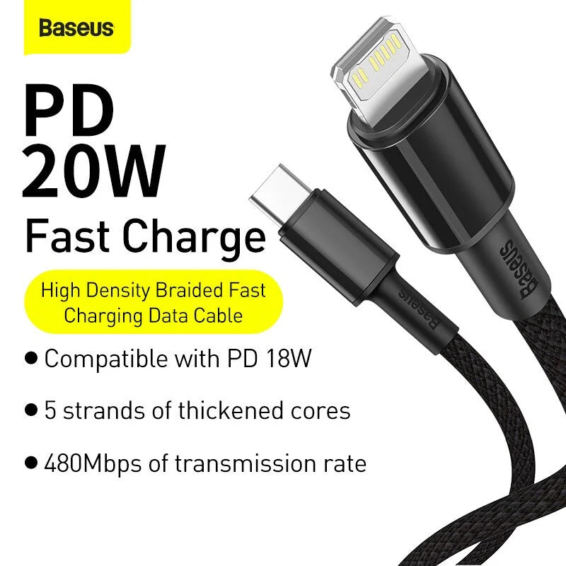 Baseus 20W High Density Braided Fast Charging Data Type-C to Lightning PD Cable (1m / 2m)