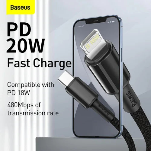 Baseus 20W High Density Braided Fast Charging Data Type-C to Lightning PD Cable (1m / 2m)