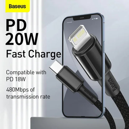 Baseus 20W High Density Braided Fast Charging Data Type-C to Lightning PD Cable (1m / 2m)