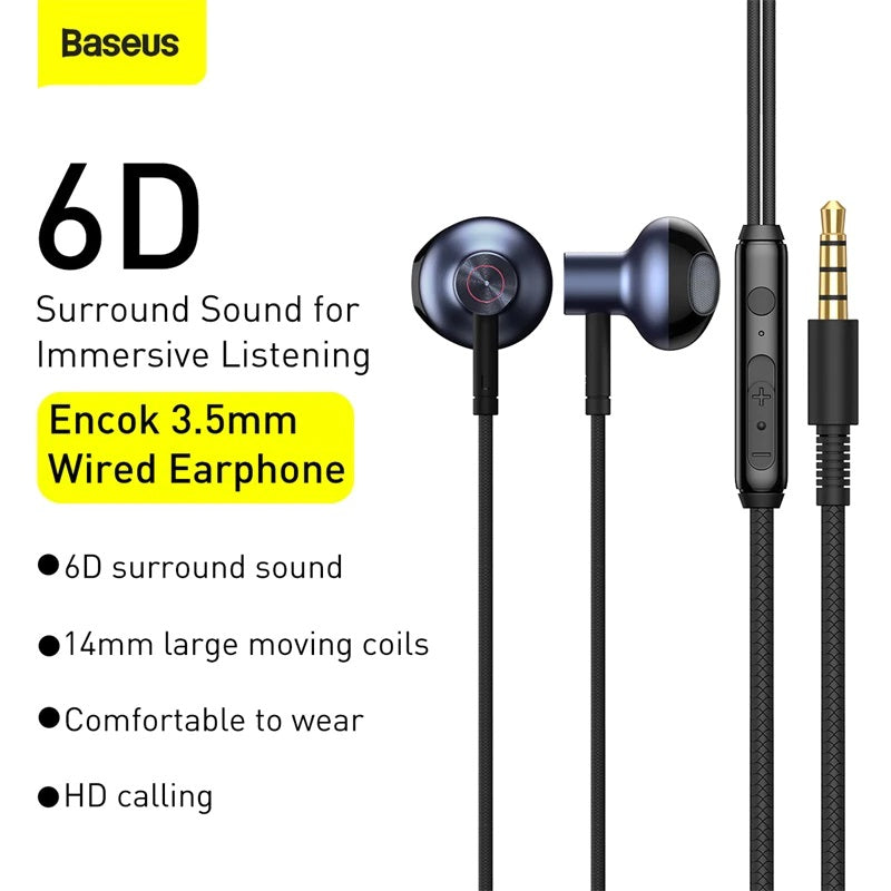 Baseus Encok H19 Wired 3.5mm Earphone (Blue / Black)