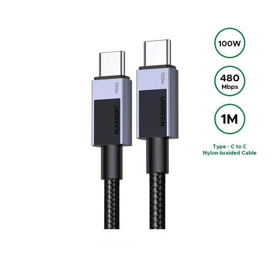 UGREEN 1 Meter 100W 5A MaxType-C to Type-C PD Fast Charging Nylon Braided Cable – L512 – 45063