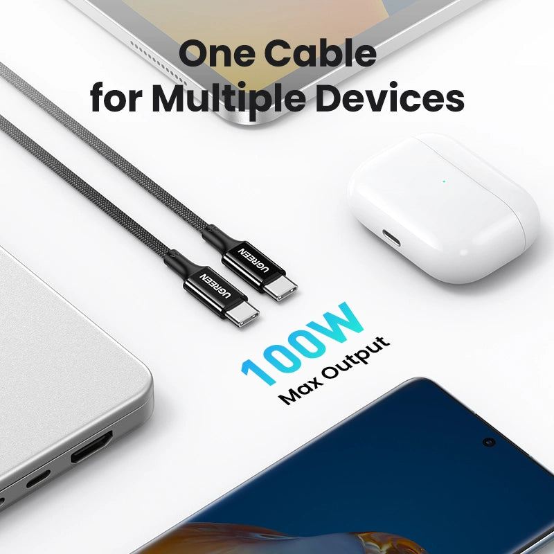 UGREEN 1 Meter 100W 5A Max Type-C to Type-C PD Fast Charging Silicone Braided Cable – US557 - 15275