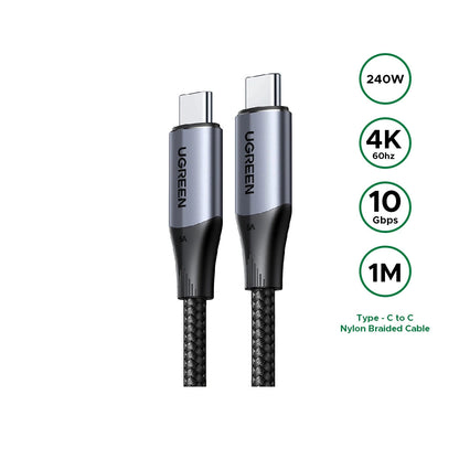 UGREEN 1 Meter 240W 4K@60Hz Type-C to Type-C 3.2 Gen 2 Nylon Braided Cable – US355 – 80150