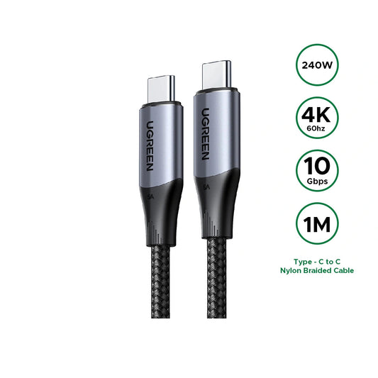 UGREEN 1 Meter 240W 4K@60Hz Type-C to Type-C 3.2 Gen 2 Nylon Braided Cable – US355 – 80150