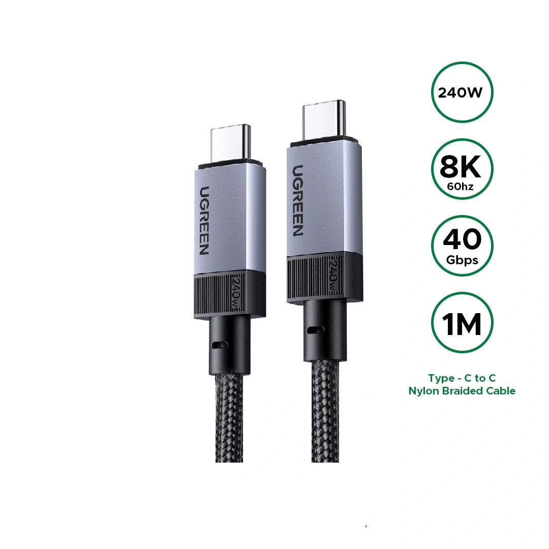 UGREEN 1 Meter 240W 8K@60Hz Type – C to Type -C Gen 3 Nylon Braided Cable (Space Gray) – L705 – 65175