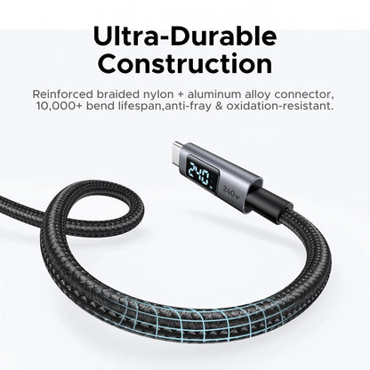 UGREEN 1 Meter 240W Smart Digital Display Type-C to Type-C PD Fast Charging Cable – L530 – 65866