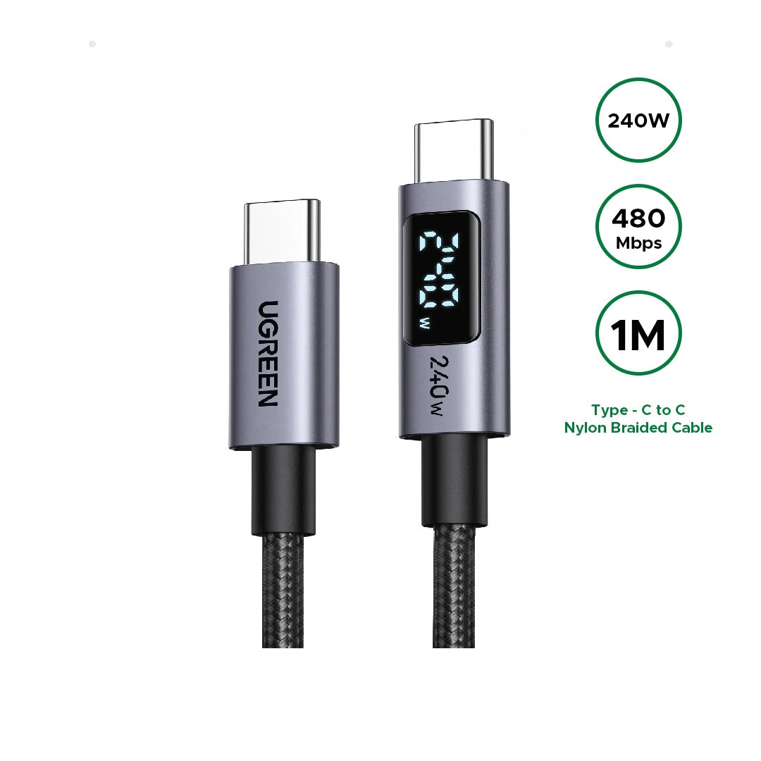 UGREEN 1 Meter 240W Smart Digital Display Type-C to Type-C PD Fast Charging Cable – L530 – 65866