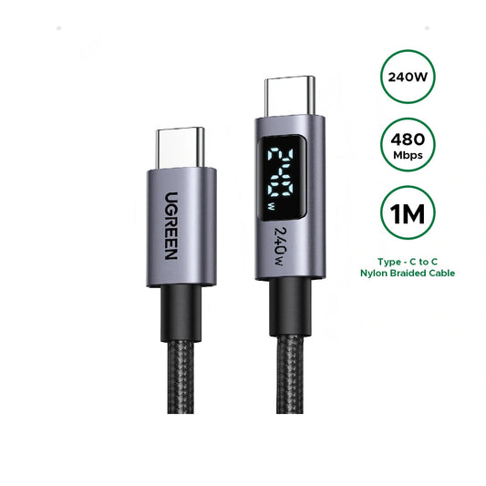 UGREEN 1 Meter 240W Smart Digital Display Type-C to Type-C PD Fast Charging Cable – L530 – 65866