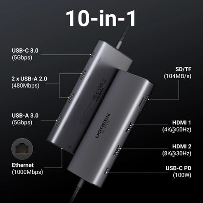 UGREEN 10 – in – 1 Revodok Type-C Multifunction Hub – CM639 – 15534