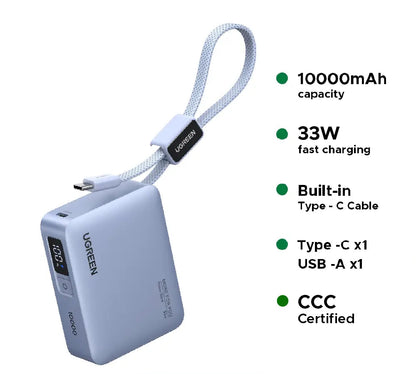 UGREEN 10000mAh 33W Fast Charging Power Bank With Type C Cable – PB584 – 75173B