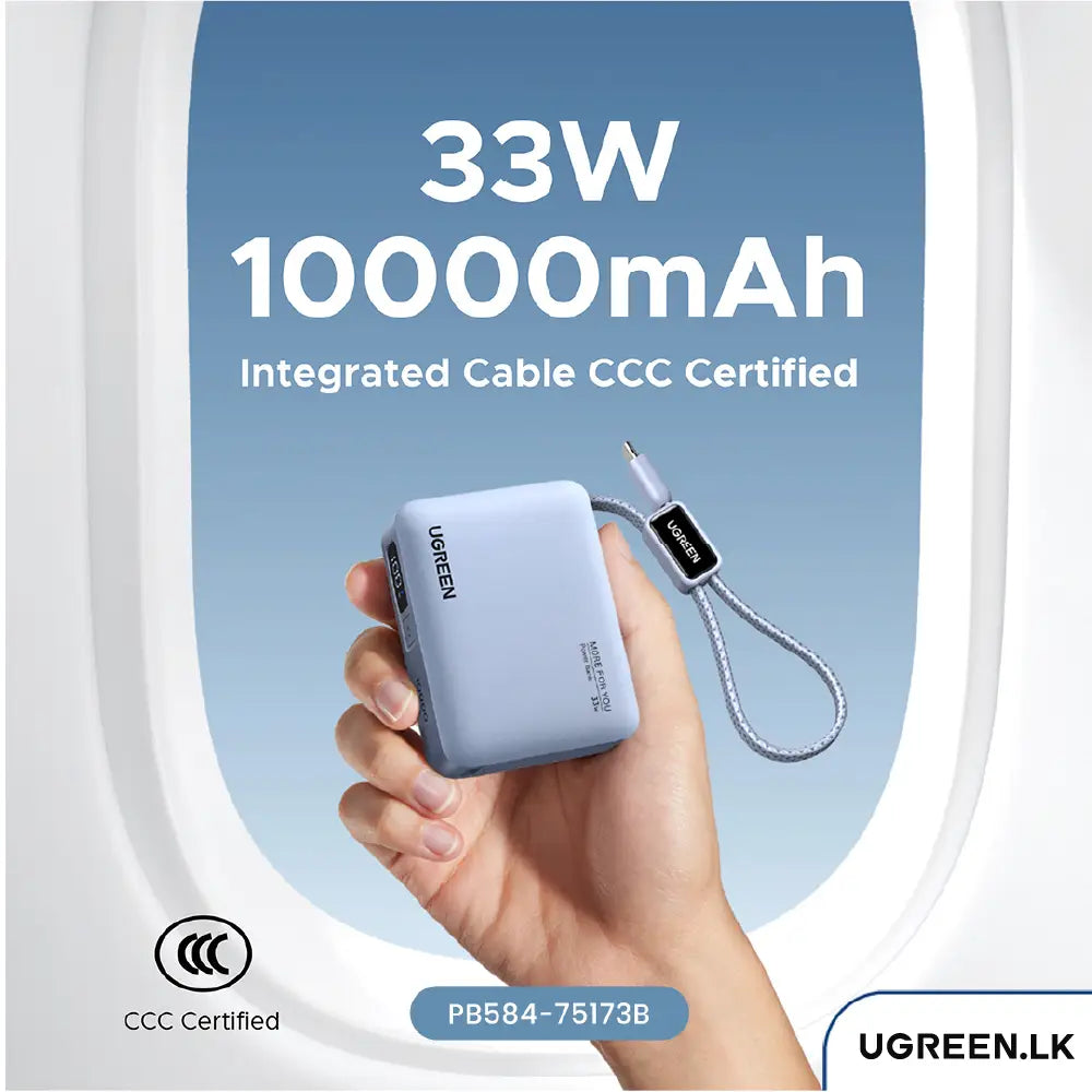 UGREEN 10000mAh 33W Fast Charging Power Bank With Type C Cable – PB584 – 75173B