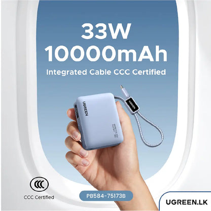 UGREEN 10000mAh 33W Fast Charging Power Bank With Type C Cable – PB584 – 75173B