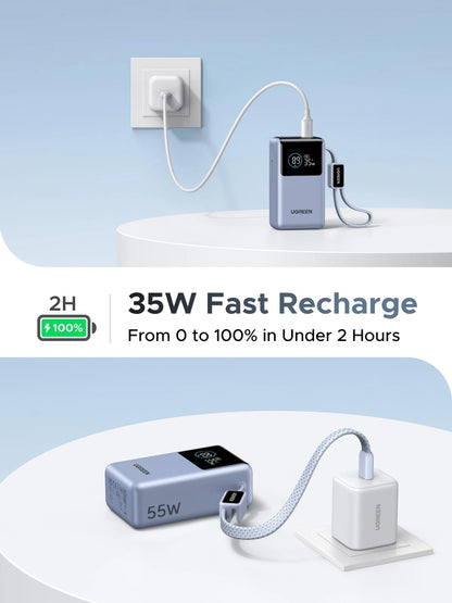 UGREEN 10000mAh 55W Nexode Pro Smart Digital Display Mini Power Bank with Build-in Type-C Cable – PB727 – 75701B