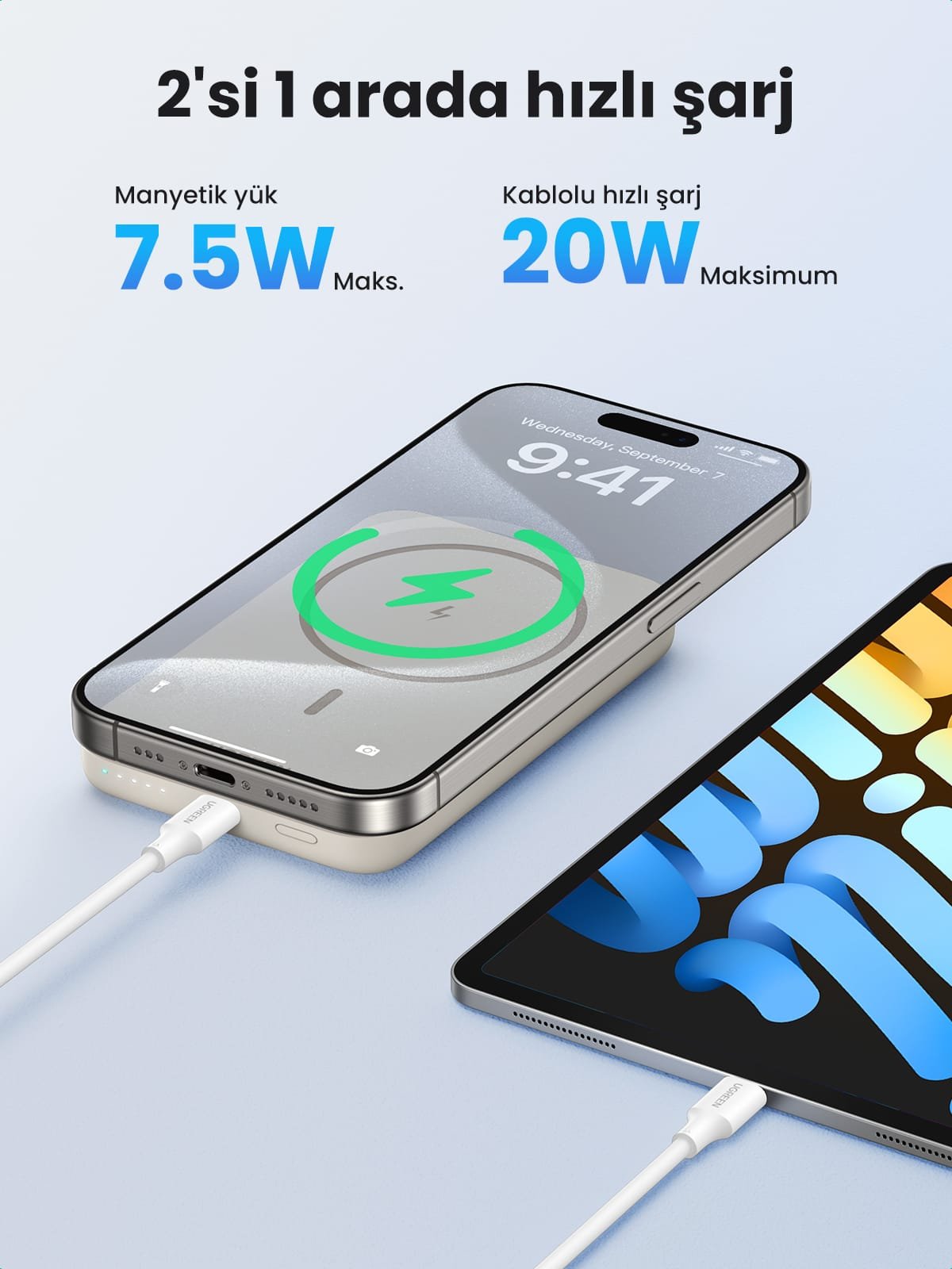 UGREEN 10000mAh 20W Magnetic Wireless Power Bank White – PB561 - 25208