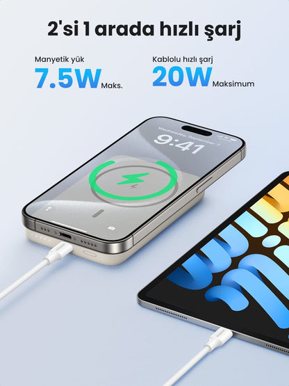 UGREEN 10000mAh 20W Magnetic Wireless Power Bank White – PB561 - 25208