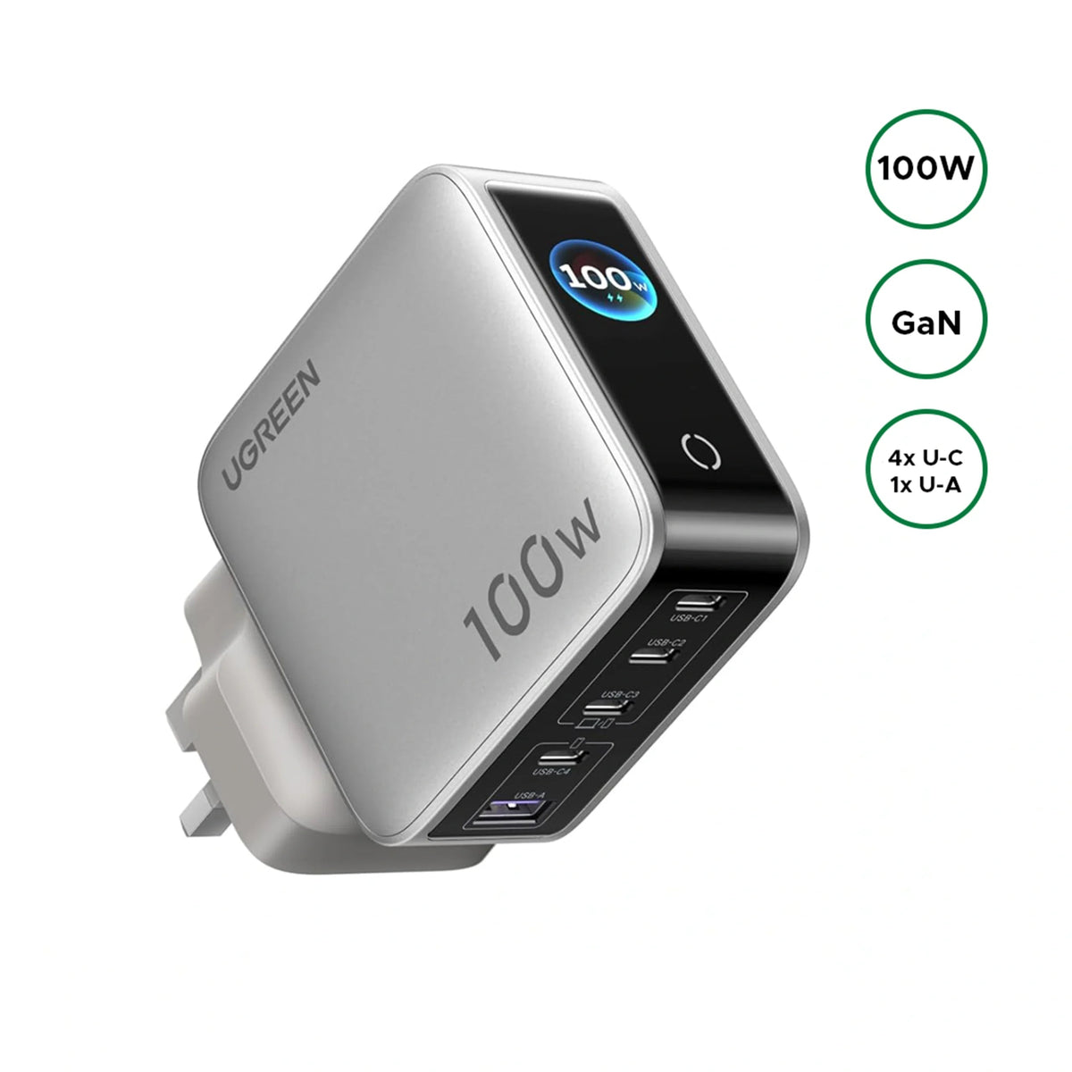 UGREEN 100W Nexode Pro 5-Port GaN Fast Charger with Smart Display UK – X773 – 65621B