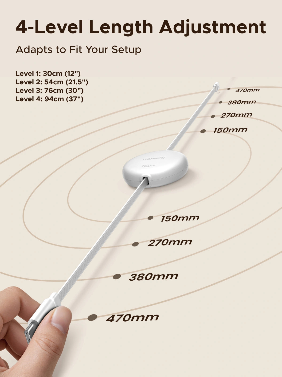 UGREEN 94cm Max 100W Nexode Retractable Type-C to Type-C PD Fast Charging Cable – L531 – 95673