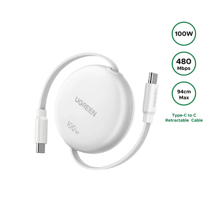 UGREEN 94cm Max 100W Nexode Retractable Type-C to Type-C PD Fast Charging Cable – L531 – 95673