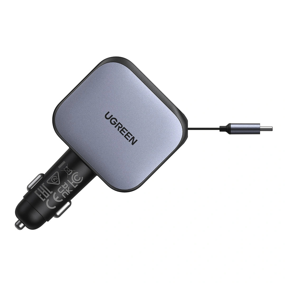 UGREEN 145W Nexode Car Charger with Retractable Cable 2x Type-C+ USB – EC604 – 55910B