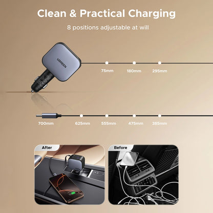 UGREEN 145W Nexode Car Charger with Retractable Cable 2x Type-C+ USB – EC604 – 55910B