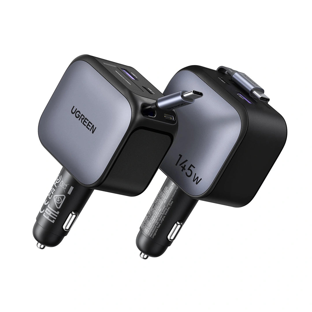 UGREEN 145W Nexode Car Charger with Retractable Cable 2x Type-C+ USB – EC604 – 55910B