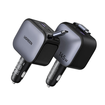 UGREEN 145W Nexode Car Charger with Retractable Cable 2x Type-C+ USB – EC604 – 55910B