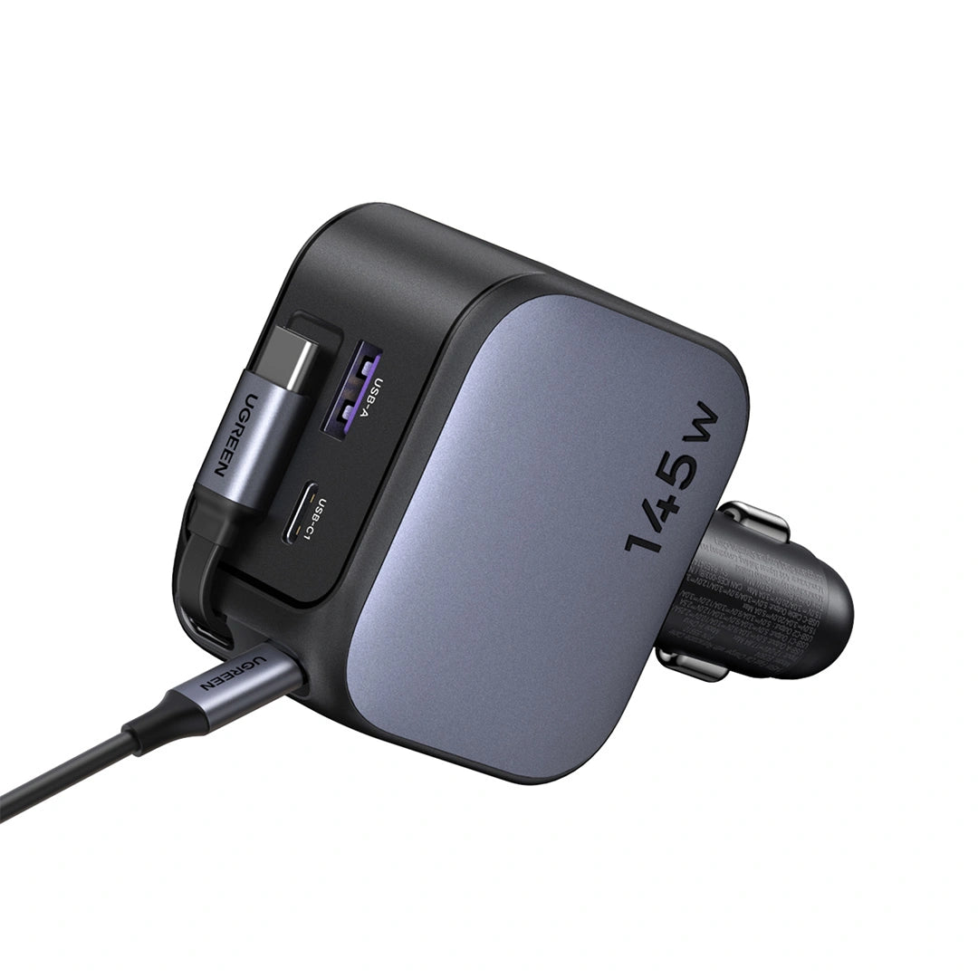 UGREEN 145W Nexode Car Charger with Retractable Cable 2x Type-C+ USB – EC604 – 55910B