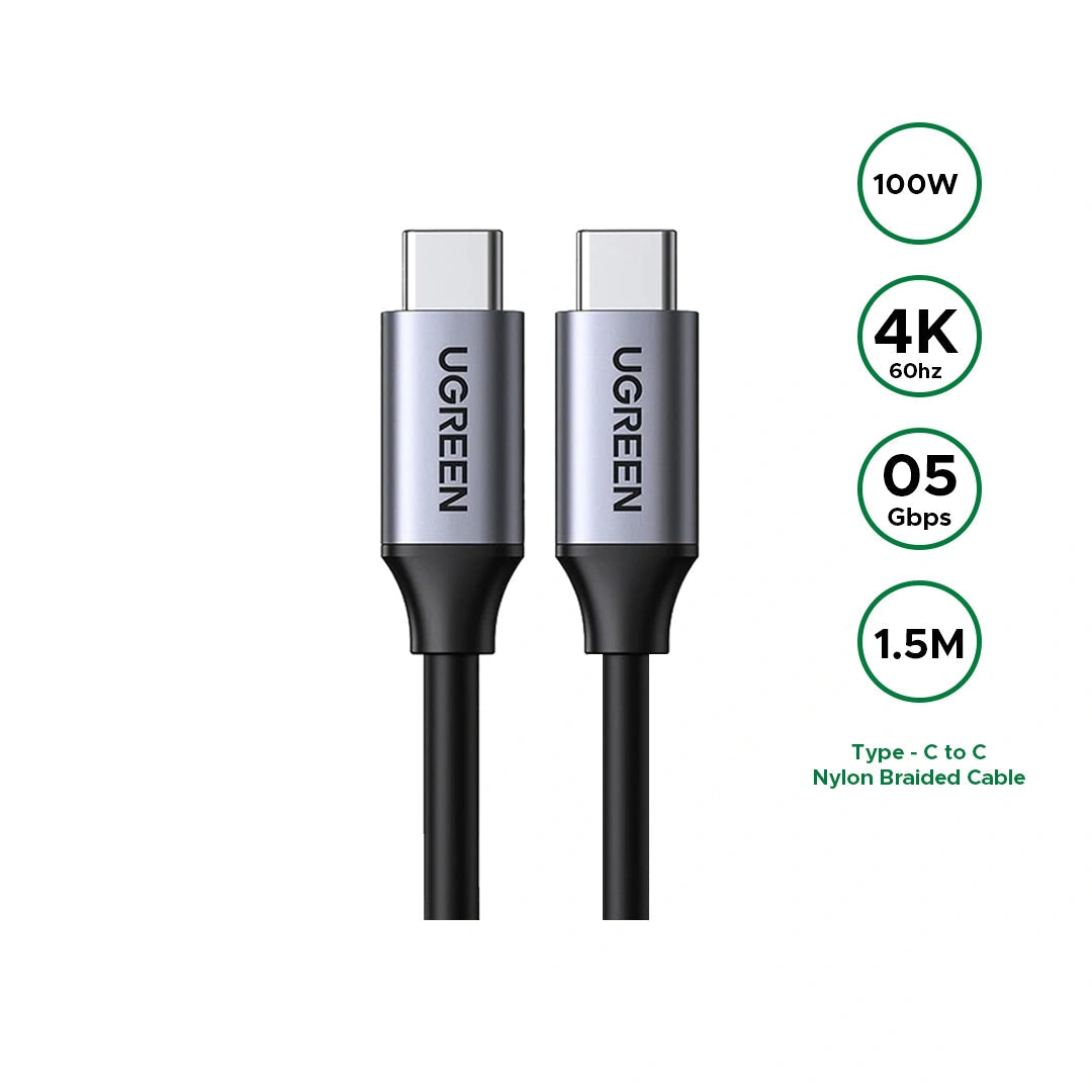 UGREEN 1.5 Meter 100W 4k 60Hz 5Gbps Type-C to Type-C 3.2Gen Data Cable – US161 – 50751