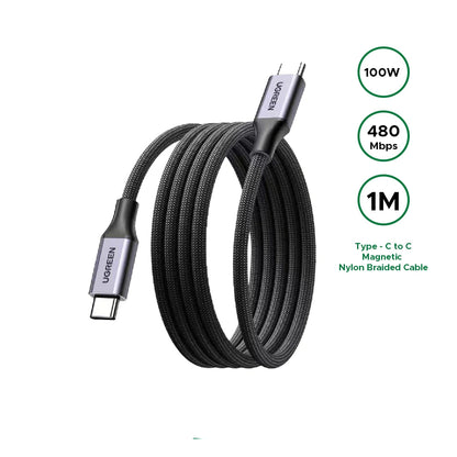 UGREEN 1Meter 100W Magnetic Type-C to Type-C PD Fast Charging Cable – L520 – 55517