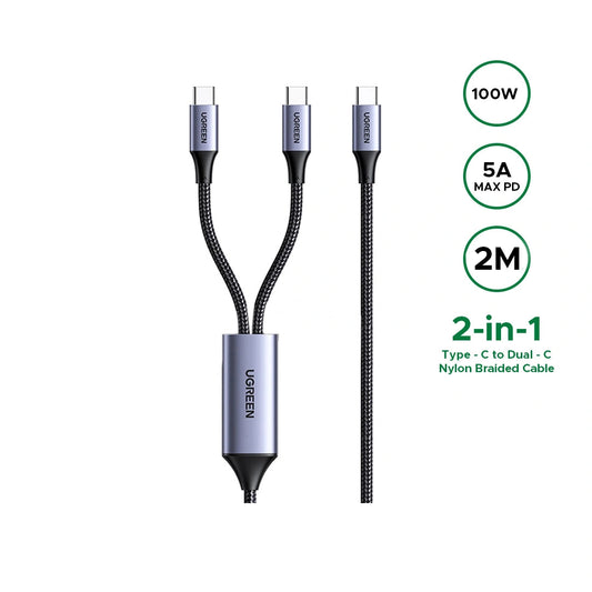 UGREEN 2 Meter 140W 2-in-1 Type-C to Dual Type-C 5A Max PD Charging Cable – L533 – 75733