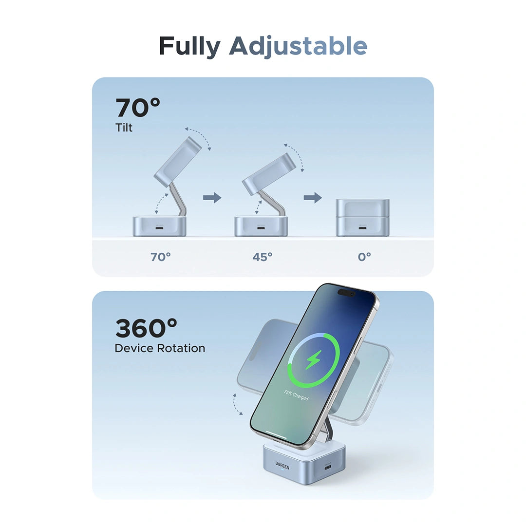 UGREEN 25W Qi2 MagFlow 2-in-1 Magnetic Wireless Charger – W752 – 55960B