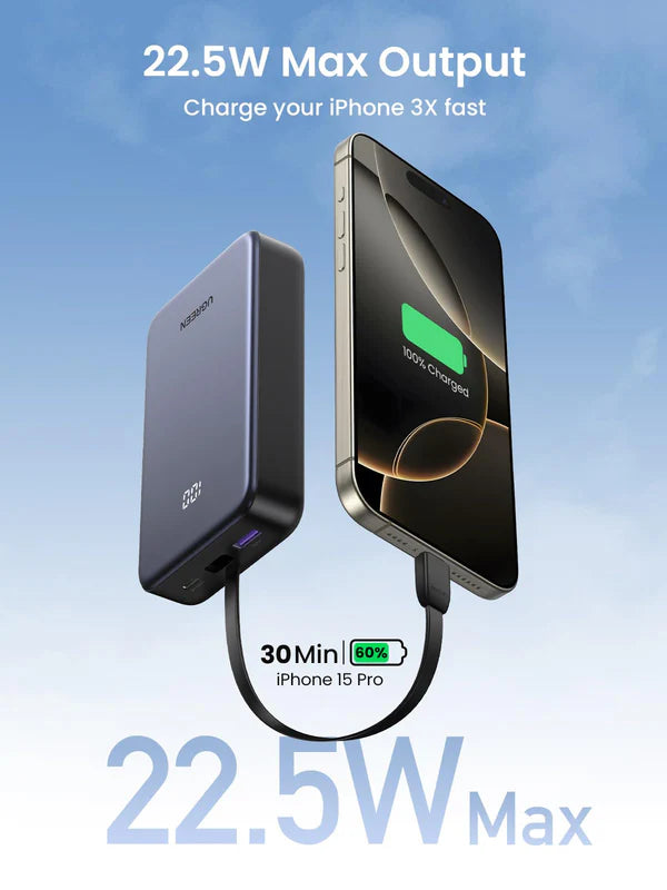 UGREEN 20000mAh 20W Power Bank with Integrated Type-C Cable – PB505 - 45762