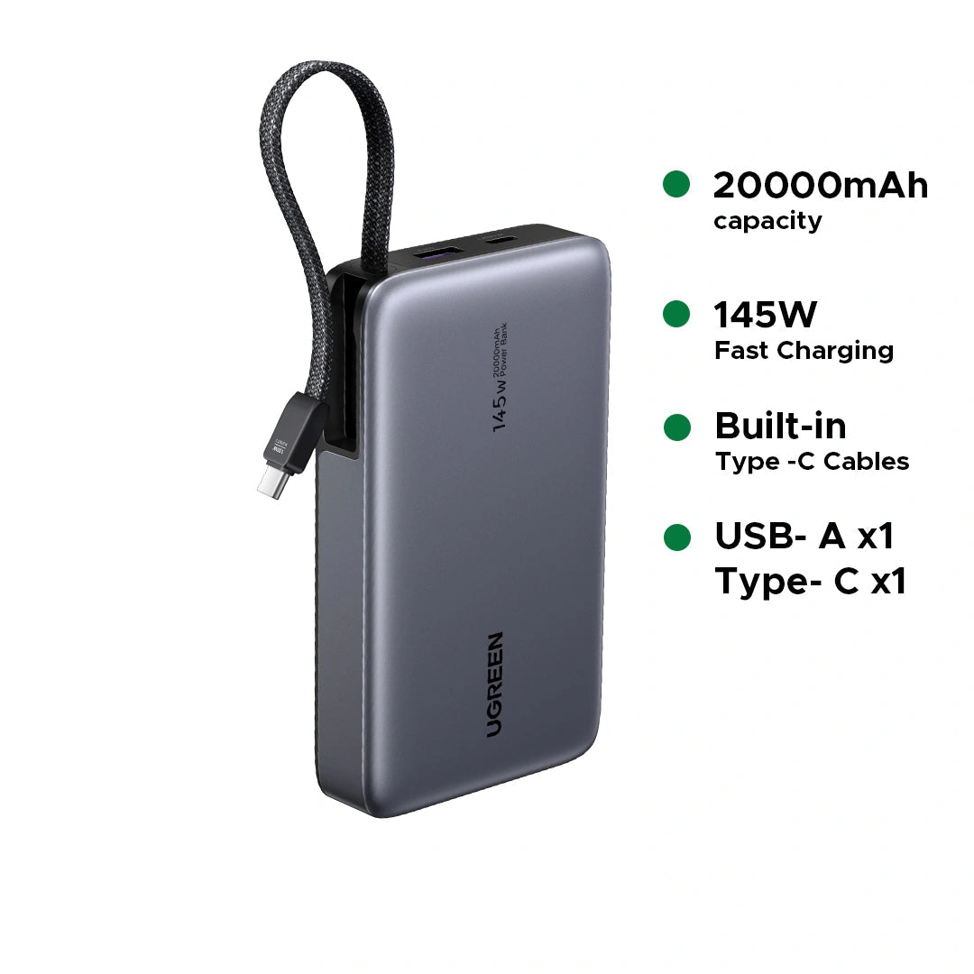 UGREEN 20000mAh 145W Power Bank with Built-in Cable – PB551 – 55992B