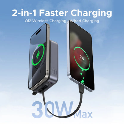 UGREEN 20000mAh 15W Qi2 Magnetic Wireless Power Bank With Type C Cable – PB567- 55450B