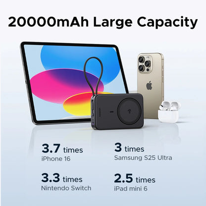 UGREEN 20000mAh 15W Qi2 Magnetic Wireless Power Bank With Type C Cable – PB567- 55450B