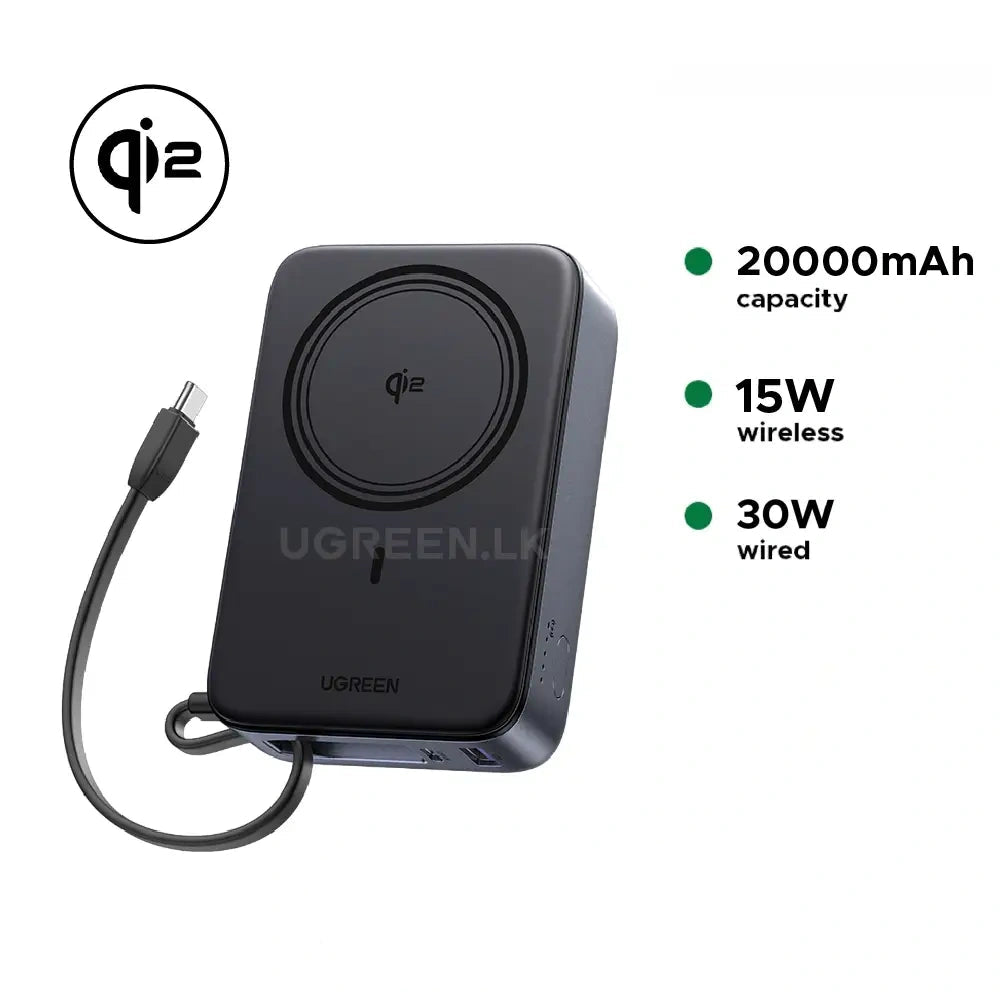 UGREEN 20000mAh 15W Qi2 Magnetic Wireless Power Bank With Type C Cable – PB567- 55450B