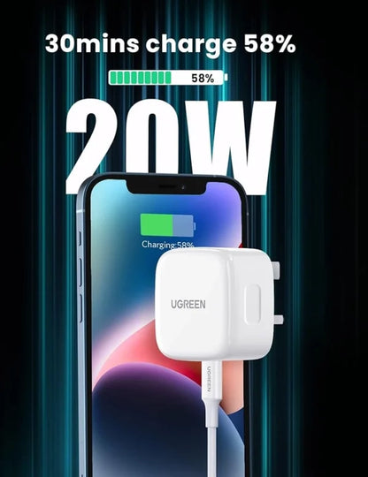 UGREEN 20W Type-C PD Fast Charger + MFI Certified Type-C to Lightning 1m Cable set
