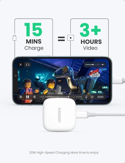 UGREEN 20W Type-C PD Fast Charger + MFI Certified Type-C to Lightning 1m Cable set