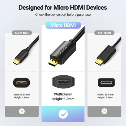 UGREEN 22cm Micro HDMI Male to HDMI Female Adapter Cable (Black) – 20134