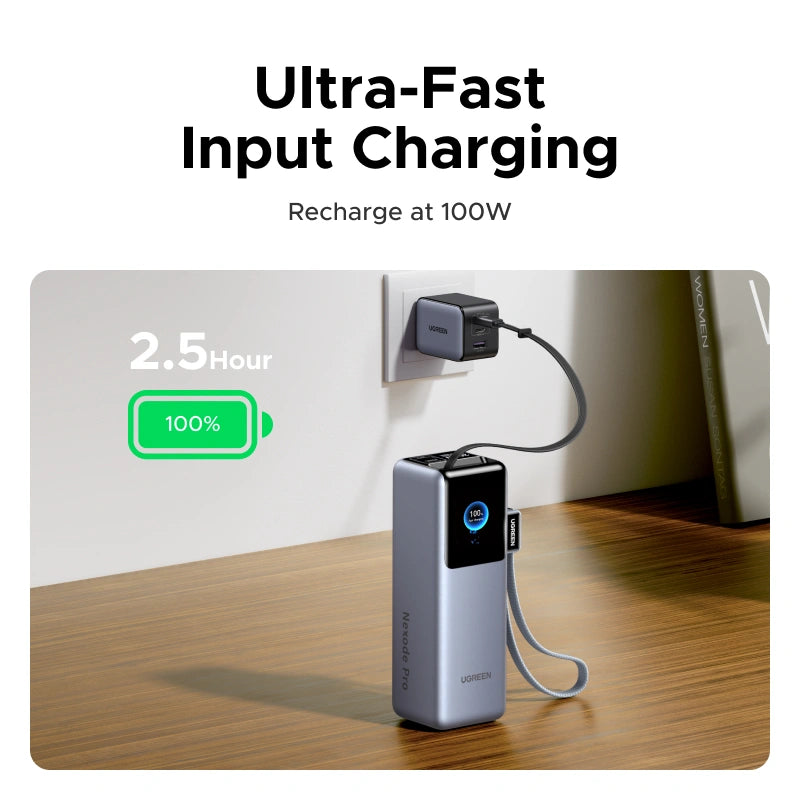 GREEN 25000mAh – 200W Nexode Pro Power Bank with 35cm Braided Cable + 65cm Retractable Cable – PB728 – 75702B
