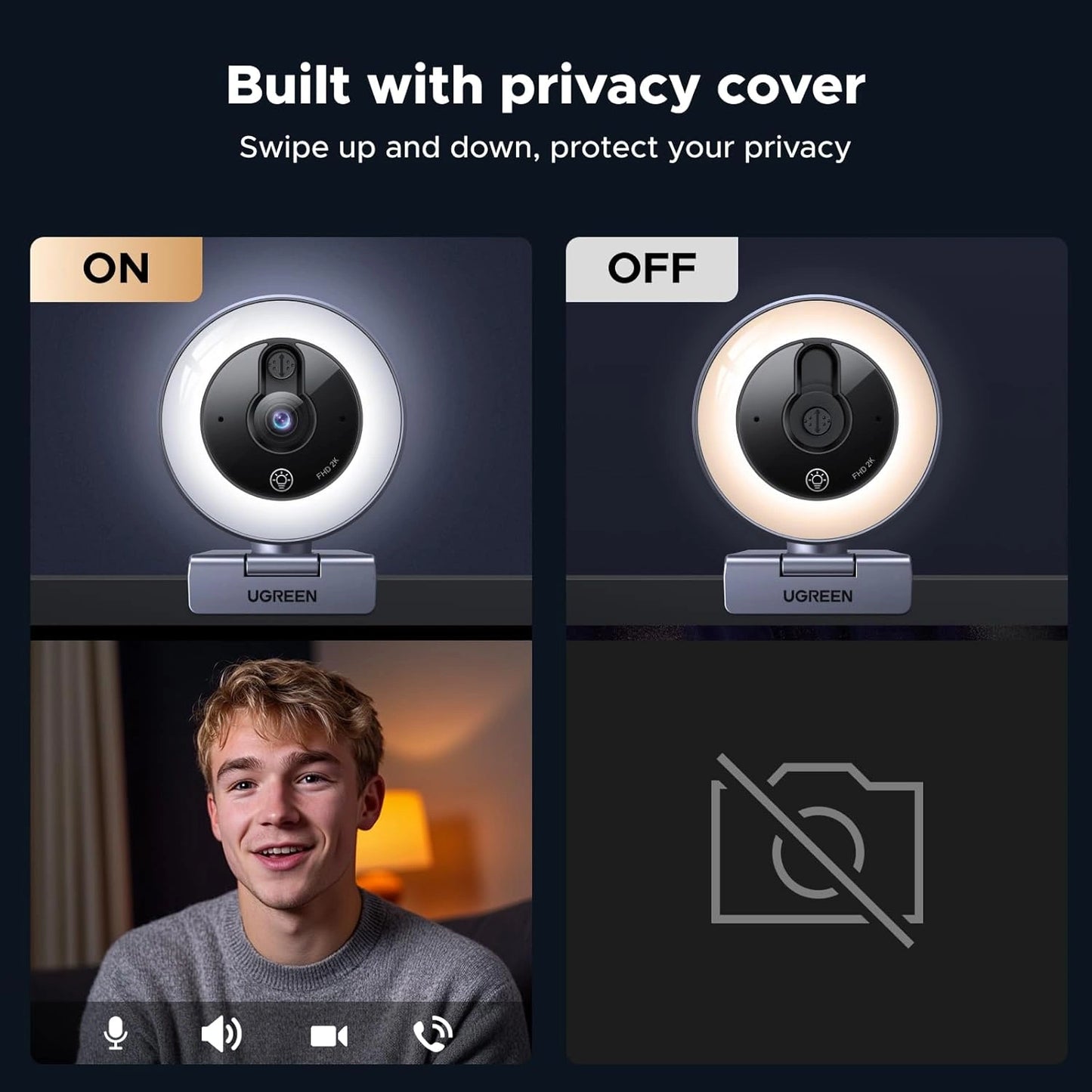 UGREEN 2K 30fps Web Camera with Ring light – CM910 – 65857