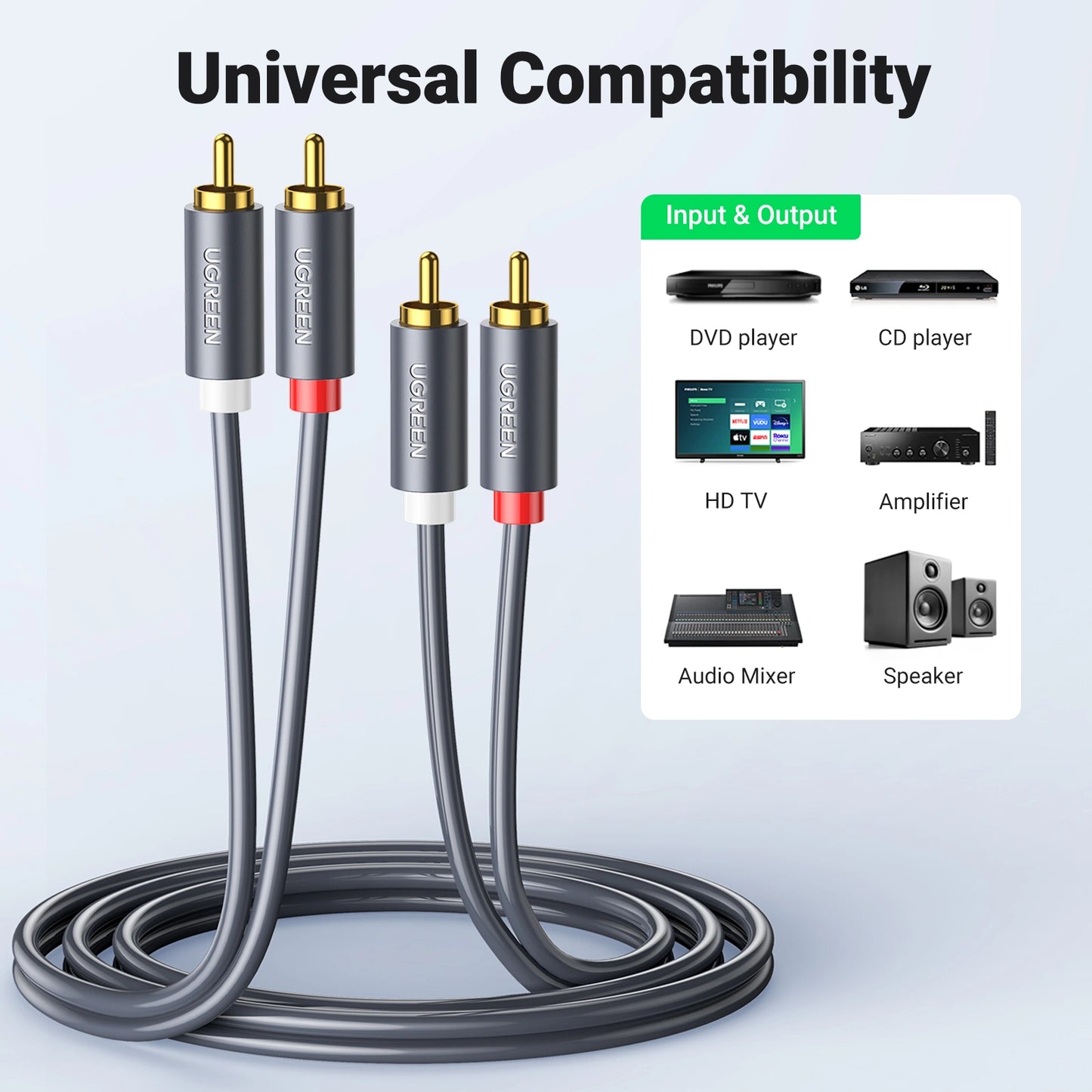 UGREEN 3 Meter 2RCA Male to 2RCA Male Cable (Black) – AV104 – 10519