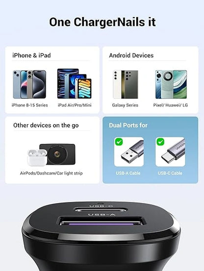 UGREEN 30W Type-C + USB Dual Port Car Charger – EC305 – 25845