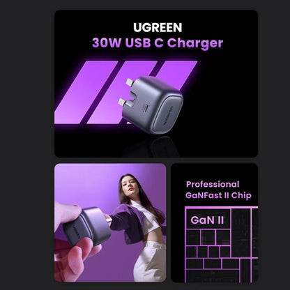 UGREEN 30W USB-C Nexode GaN PD Fast Charger UK with Type-C to Type-C Cable – CD305 - 25114
