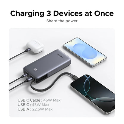 UGREEN 20000mAh 45W Power Bank with Built-in Cable – PB536 – 55988B