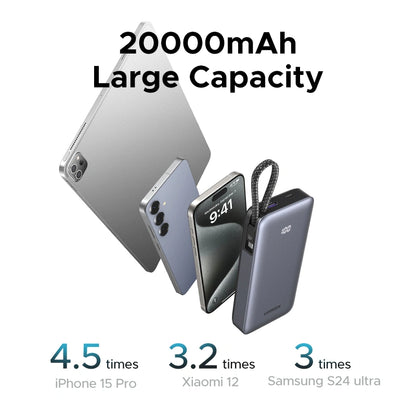 UGREEN 20000mAh 45W Power Bank with Built-in Cable – PB536 – 55988B