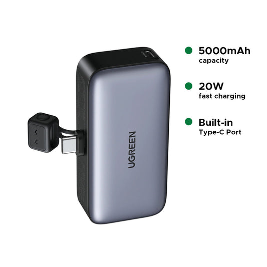 UGREEN 5000mAh 20W Power Bank with Built-in USB-C Connector – PB503 – 35338